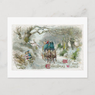 Winter Carriage Ride Vintage Kerstmis Feestdagenkaart