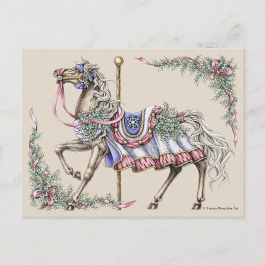 Winter Carrousel Paard Briefkaart (Voorkant)