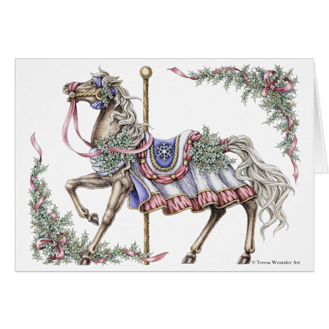 Winter Carrousel Paard Kaart (Voorkant Horizontaal)