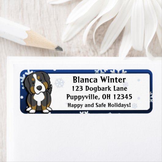 Winter Cartoon Berner Berghond Etiket (Insitu)