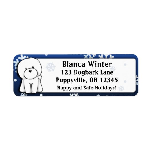 Winter Cartoon Bichon Frise Etiket (Voorkant)