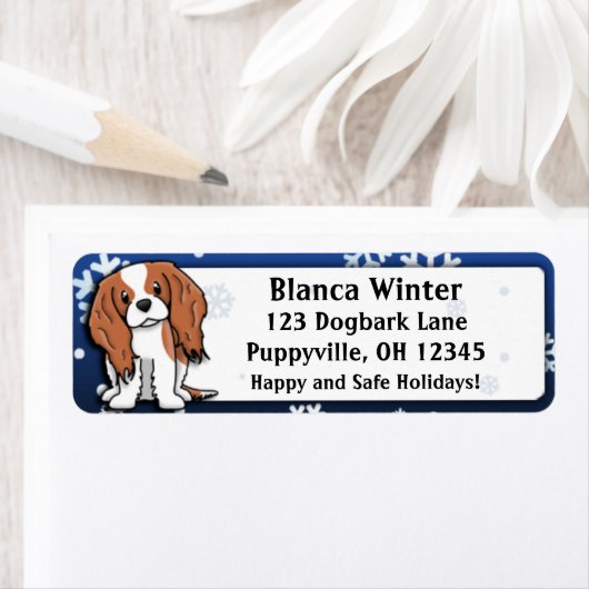 Winter Cartoon Cavalier King Charles Spaniel Etiket (Insitu)