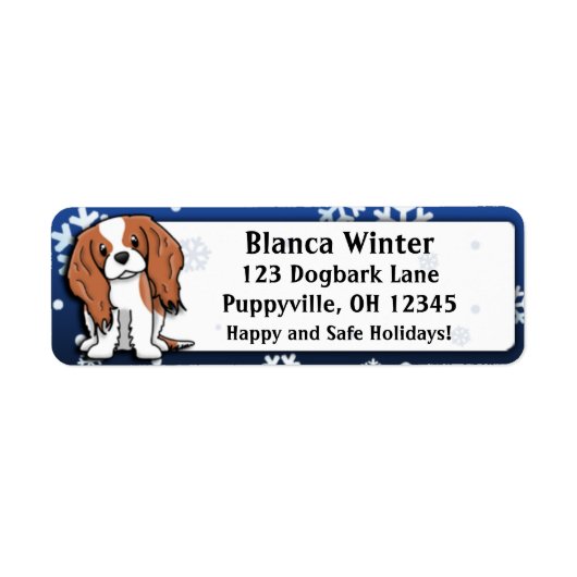 Winter Cartoon Cavalier King Charles Spaniel Etiket (Voorkant)