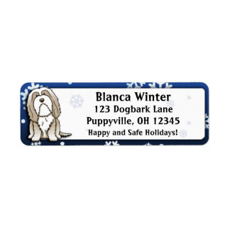 Winter Cartoon Fawn Bearded Collie Etiket