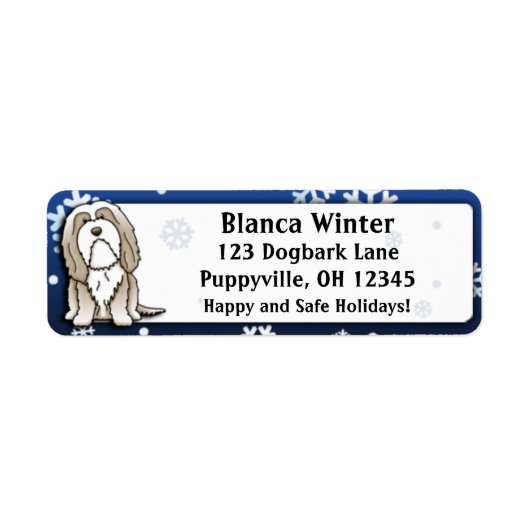 Winter Cartoon Fawn Bearded Collie Etiket (Voorkant)