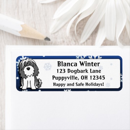 Winter Cartoon Tibetaanse Terriër Etiket (Insitu)