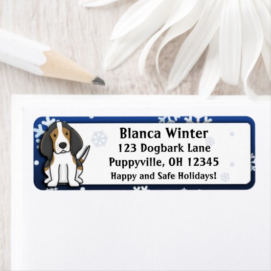 Winter Cartoon Treeing Walker Coonhound Etiket (Insitu)