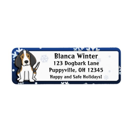 Winter Cartoon Treeing Walker Coonhound Etiket (Voorkant)