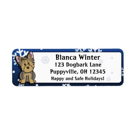 Winter Cartoon Yorkie Etiket (Voorkant)