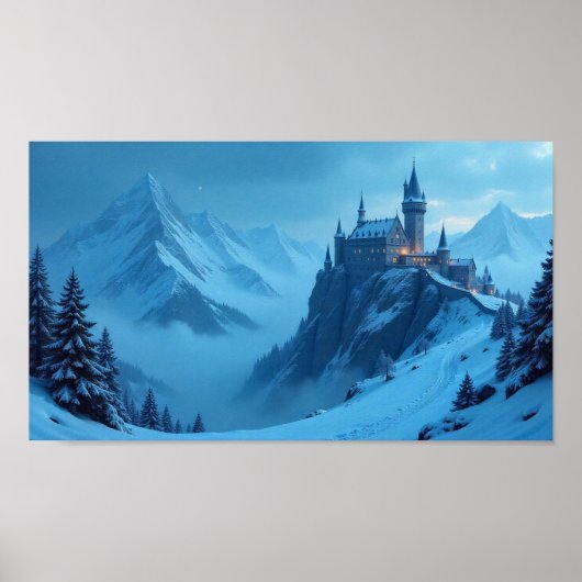 Winter Castle Mountain Fantasy Landscape Poster (Voorkant)