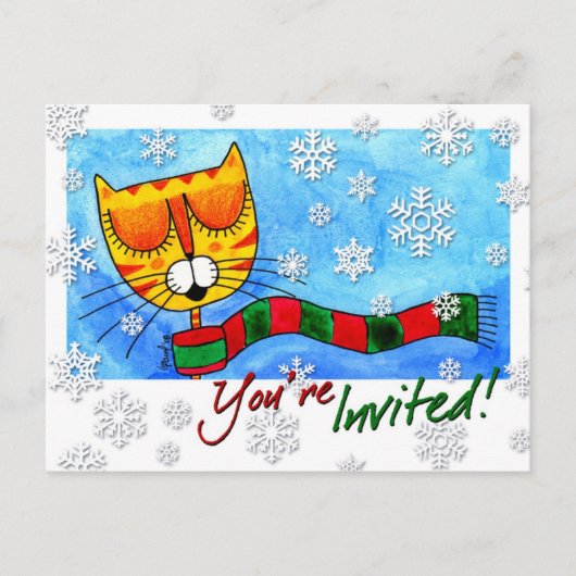 Winter Cat - Je bent uitgenodigd! Briefkaart (Voorkant)