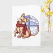 Winter Cat Kaart (Gele Bloem)