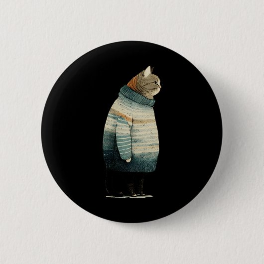 Winter Cat Print Swea_1 Ronde Button 5,7 Cm (Voorkant)