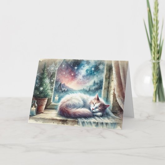 Winter Cat Watercolor Holiday Card Kaart (Voorkant)