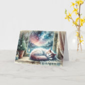 Winter Cat Watercolor Holiday Card Kaart (Gele Bloem)