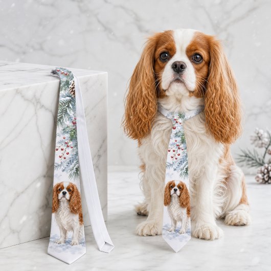 Winter Cavalier King Charles Spaniel Aquarel Stropdas