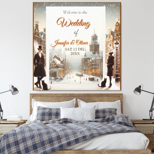 Winter Celebrations in the Snow, with Kittens Canvas Afdruk (Insitu (Slaapkamer))