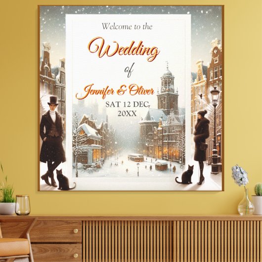 Winter Celebrations in the Snow, with Kittens Canvas Afdruk (Insitu (Woonkamer))