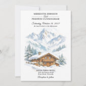 Winter Chalet Watercolor Sneeuw Bruiloft Kaart (Voorkant)