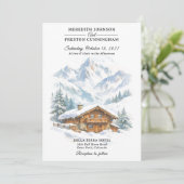 Winter Chalet Watercolor Sneeuw Bruiloft Kaart (Staand voorkant)