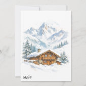 Winter Chalet Watercolor Sneeuw Bruiloft Kaart (Achterkant)