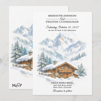 Winter Chalet Watercolor Sneeuw Bruiloft Kaart