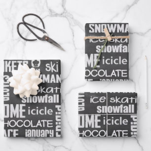 Winter Chalkboard Collage Inpakpapier Vel