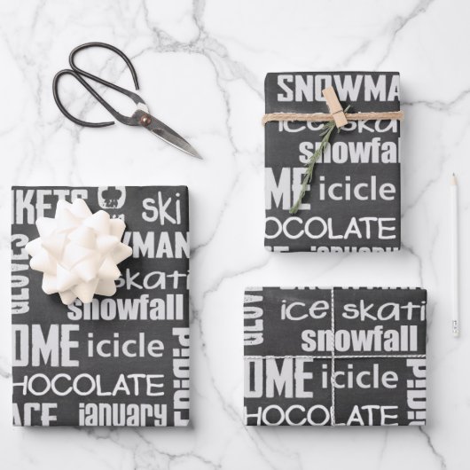 Winter Chalkboard Collage Inpakpapier Vel (Voorkant)