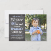 Winter Chalkboard Foto Boy 1st Birthday Kaart (Voorkant)