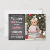 Winter Chalkboard Foto Girl's 1e verjaardag Kaart (Voorkant)