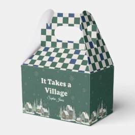 Winter Checkered "It Takes a Village" baby shower Bedankdoosjes