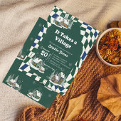 Winter Checkered "It Takes a Village" baby shower Kaart