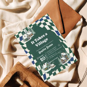 Winter Checkered "It Takes a Village" baby shower Kaart