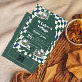 Winter Checkered "It Takes a Village" baby shower Kaart