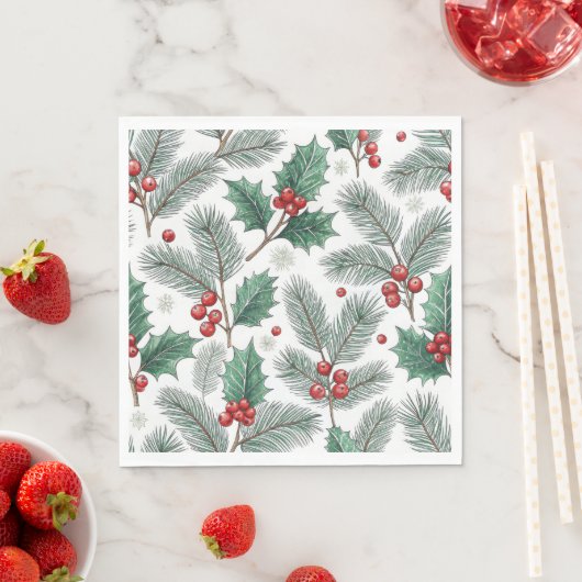 Winter Cherries Christmas Holiday Pattern Servet (Insitu)
