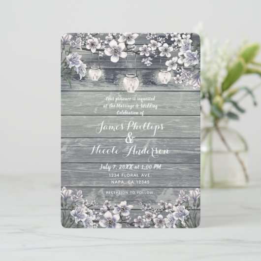 Winter Cherry Blossom Branches & Lantern Wedding Kaart (Staand voorkant)