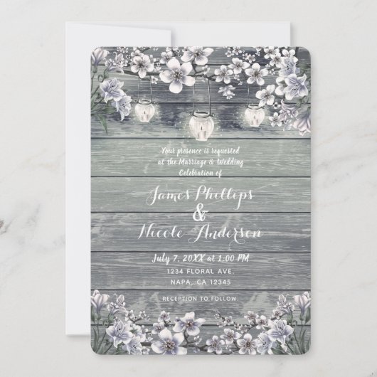 Winter Cherry Blossom Branches & Lantern Wedding Kaart (Voorkant)