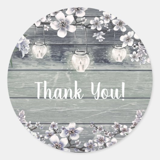 Winter Cherry Blossom Branches & Lantern Wedding Ronde Sticker (Voorkant)