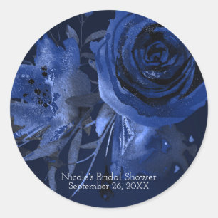 Winter Chic Bloemige Blauwe Roos Stevige Trouw Fav Ronde Sticker