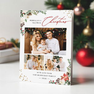 Winter Chic Botanical Floral 3 FotoKerstmis Feestdagen Kaart