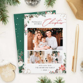 Winter Chic Botanical Floral 3 FotoKerstmis Feestdagenkaart