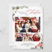 Winter Chic Botanical Floral 4 Foto Kerstmis Feestdagenkaart (Voorkant)