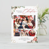 Winter Chic Botanical Floral 4 Foto Kerstmis Feestdagenkaart (Staand voorkant)