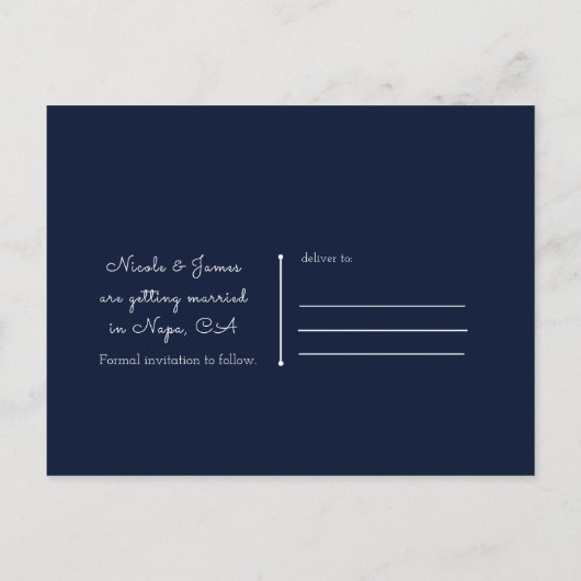 Winter Chic Floral Blue Roos Bold Save the Date Aankondigingskaart (Achterkant)