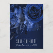 Winter Chic Floral Blue Roos Bold Save the Date Aankondigingskaart (Voorkant)