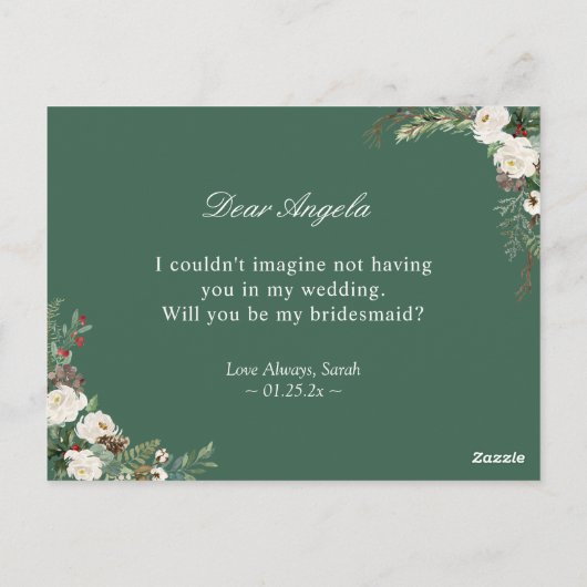 Winter Chic Floral Wees mijn bruidsmeisje voorstel Briefkaart (Achterkant)
