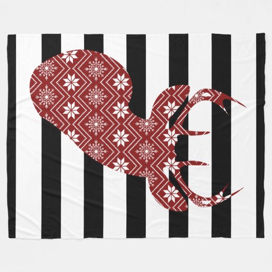 Winter Chic Red Deer Black + White Stripes Blanket Fleece Deken (Voorkant (Horizontaal))