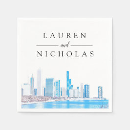 Winter Chicago Skyline Personalized Wedding Servet