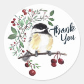 Winter Chickadee Bird Art Ronde Sticker (Voorkant)