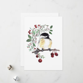 Winter Chickadee Bird Berries Feestdagenkaart